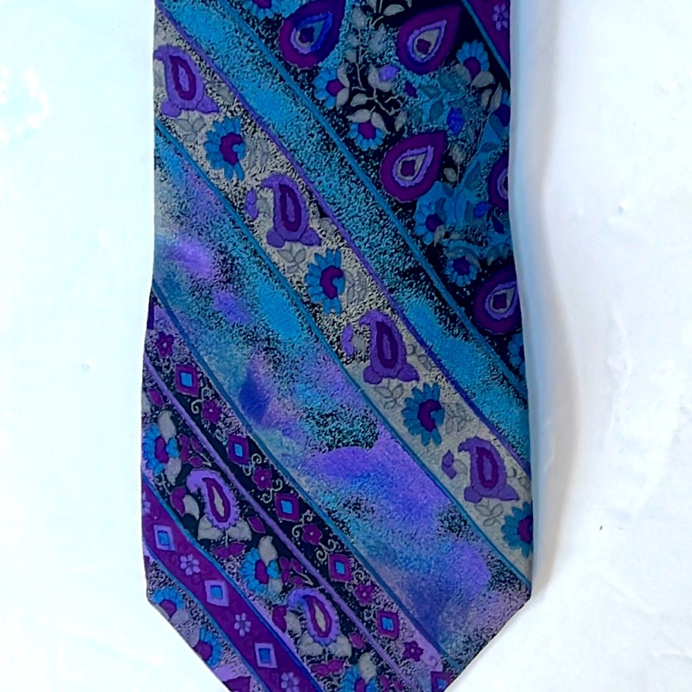Vintage Karl Lagerfeld Tie - Victorian Floral stripe Print - 100% Silk